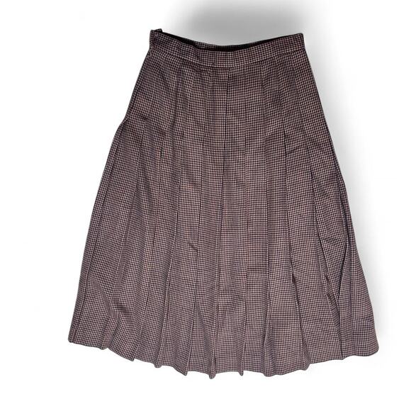 L.L. Bean Vintage 80s USA  Made Houndstooth Brown Wool Pleated Midi Skirt 14 - Picture 5 of 7
